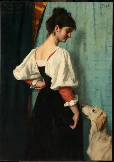 Young Italian Woman with the Dog Puck — Thérèse Schwartze