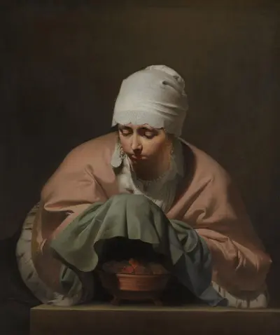 A Young Woman Warming her Hands over a Brazier, Allegory of Winter