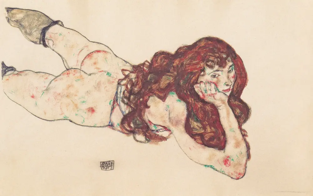 ‘Female reclining on her belly’ — Egon Schiele
