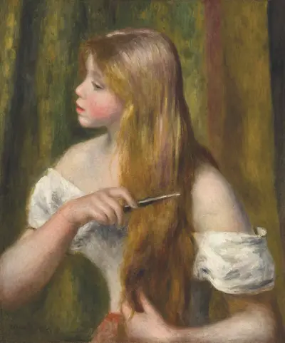 Young Girl Combing Her Hair