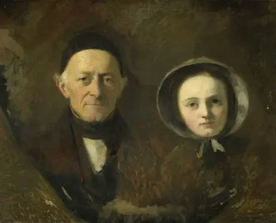 Portrait of Johann Joseph Hermann, the Artist's Father-in-Law, with his Grandchild Ida Schwartze, the Artist's oldest Daughter — Johann Georg Schwartze