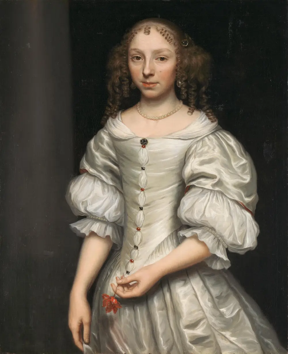Portrait of a Young Woman Holding a Flower — Wallerant Vaillant