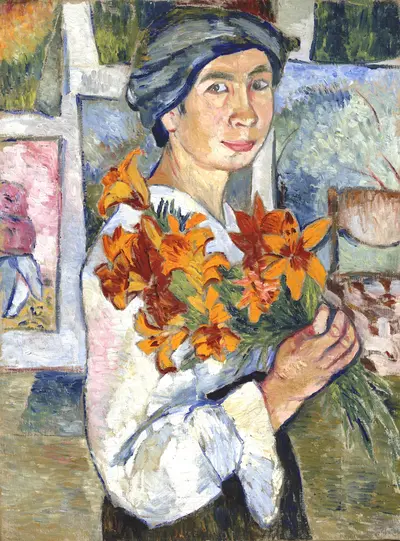Self-portrait with Yellow Lilies.