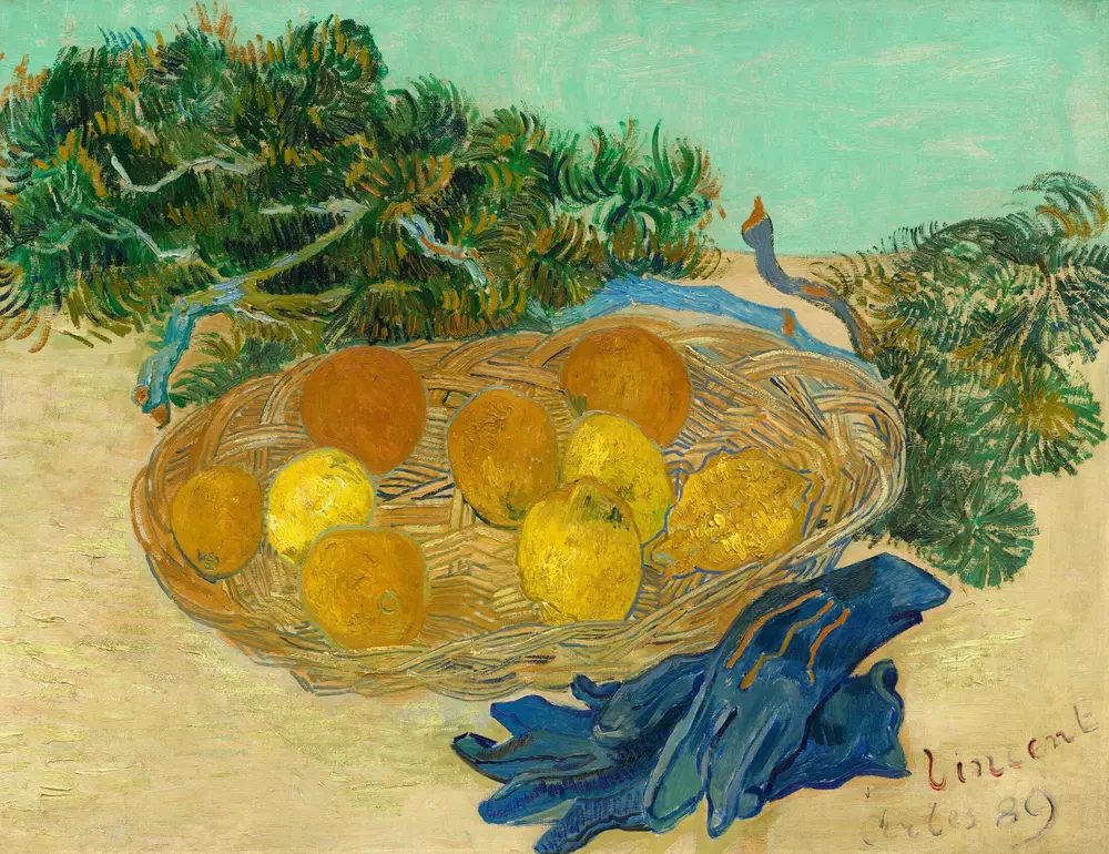 Still Life of Oranges and Lemons with Blue Gloves — Vincent van Gogh