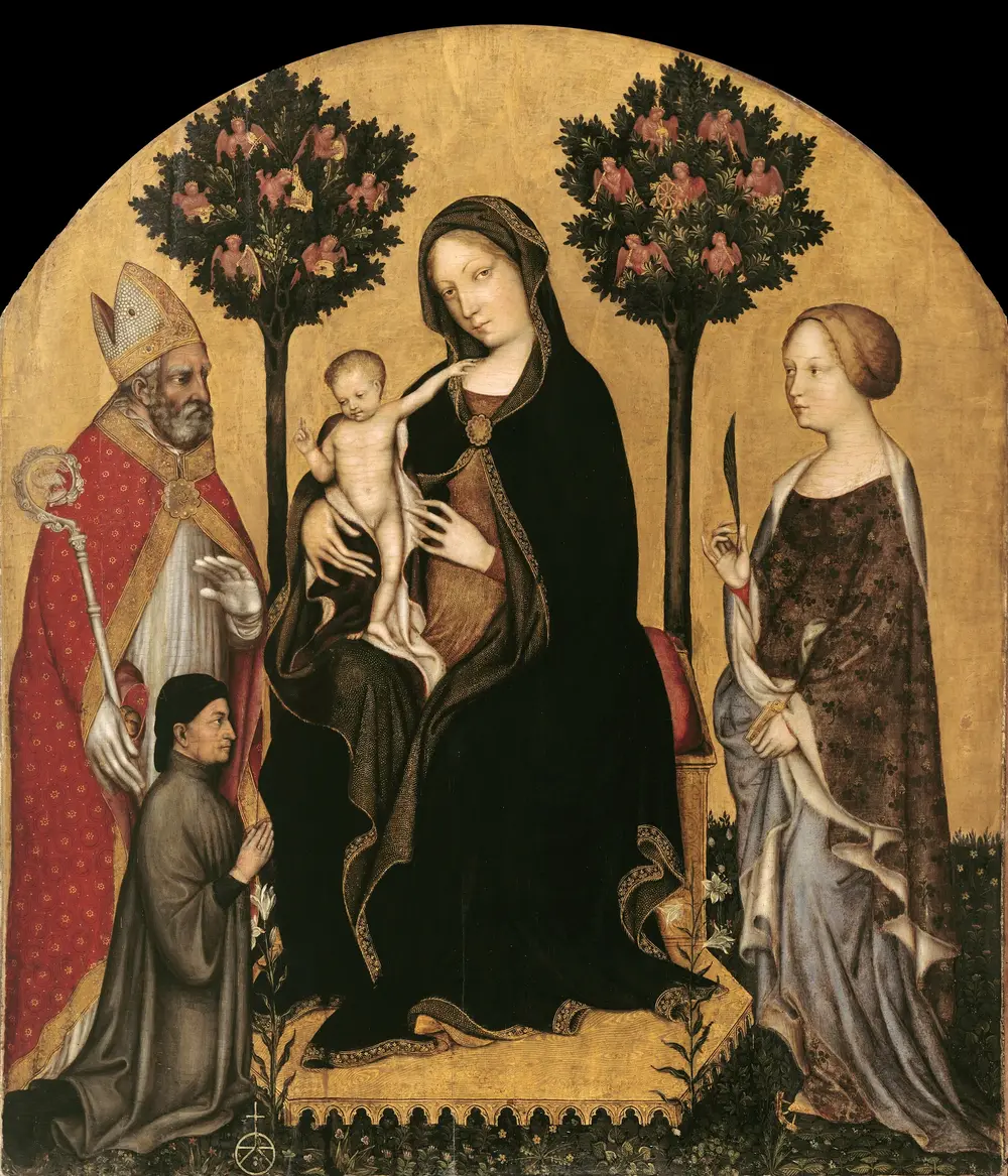 Madonna and Child, Sts Nicolas, Catherine and Donor — Gentile da Fabriano