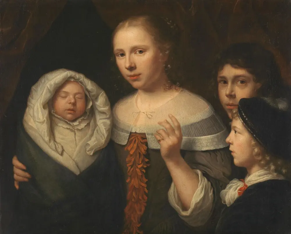 Portrait of a Young Woman with Three Children — Wallerant Vaillant