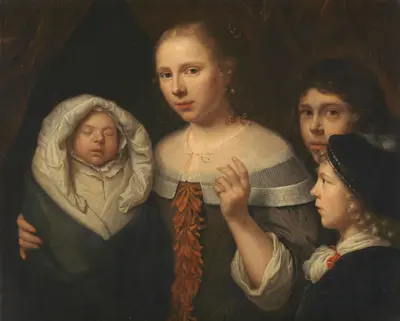 Portrait of a Young Woman with Three Children — Wallerant Vaillant
