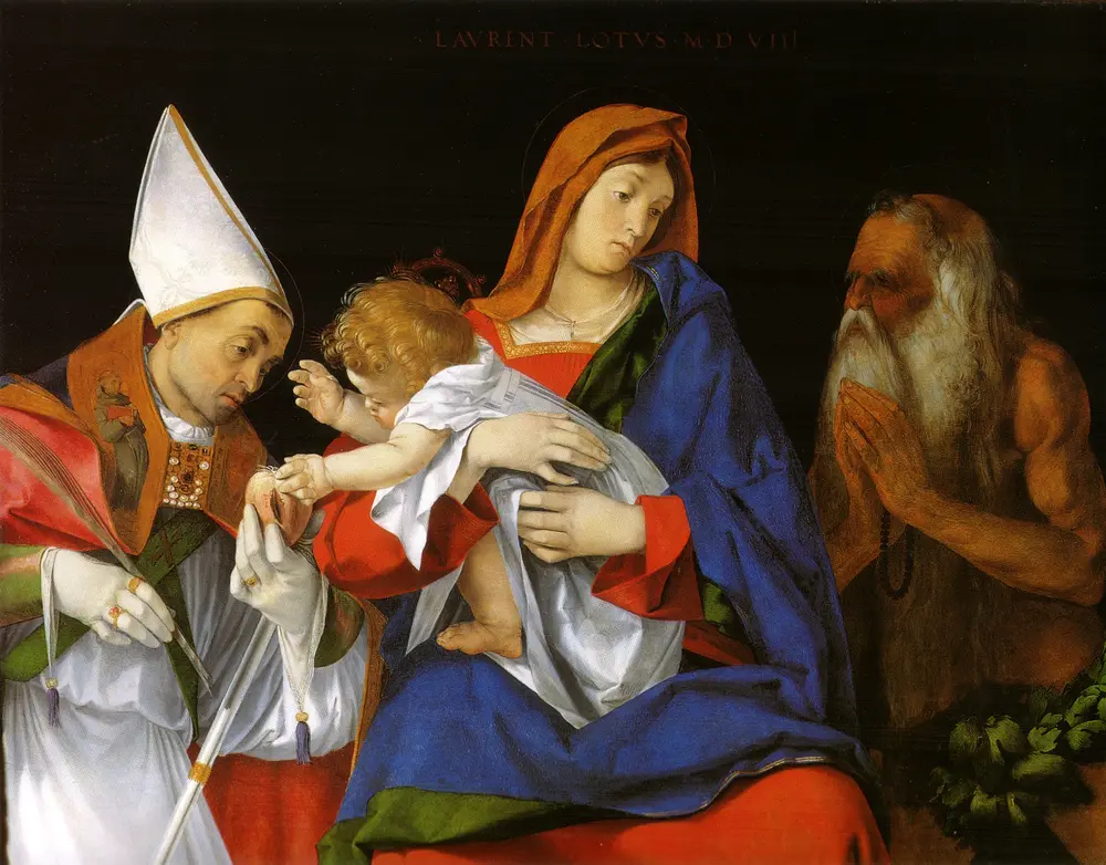 Madonna with Child between Sts. Flavian and Onuphrius — Lorenzo Lotto