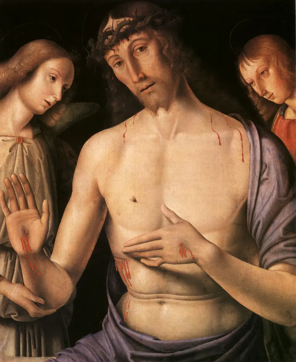 Christ supported by two angels — Giovanni Santi