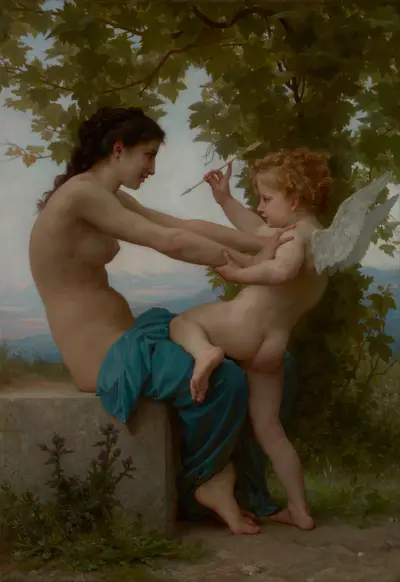 A young girl defending herself against Eros — William-Adolphe Bouguereau