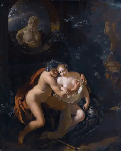 Amorous Couple in a Park Spied upon by Children. — Adriaen van der Werff