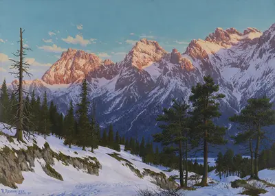 Rudolf Reschreiter - Winterliche Abendstimmung bei Mittenwald, 1935 — Rudolf Reschreiter