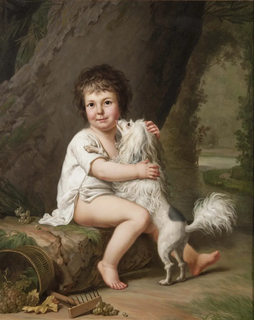 Two-year-old Henri Bertholet-Campan with his dog Aline — Adolf Ulrik Wertmüller