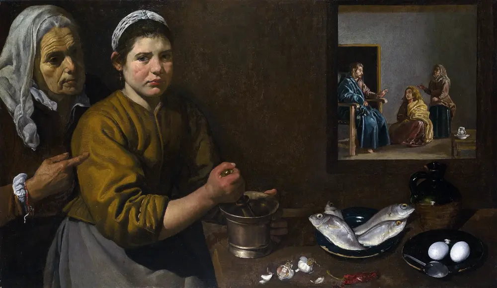 Kitchen Scene with Christ in the House of Martha and Mary — Диего Веласкес