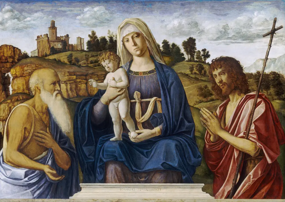 Madonna with child, Saint Jerome, and Saint John the Baptist — Чима да Конельяно